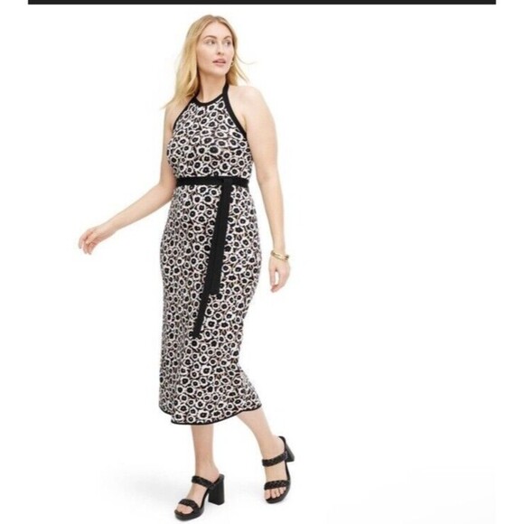 Women's Halter Tie Neck Neutral Poppy Sweaterknit Midi Dress - DVF XXL - Picture 1 of 6